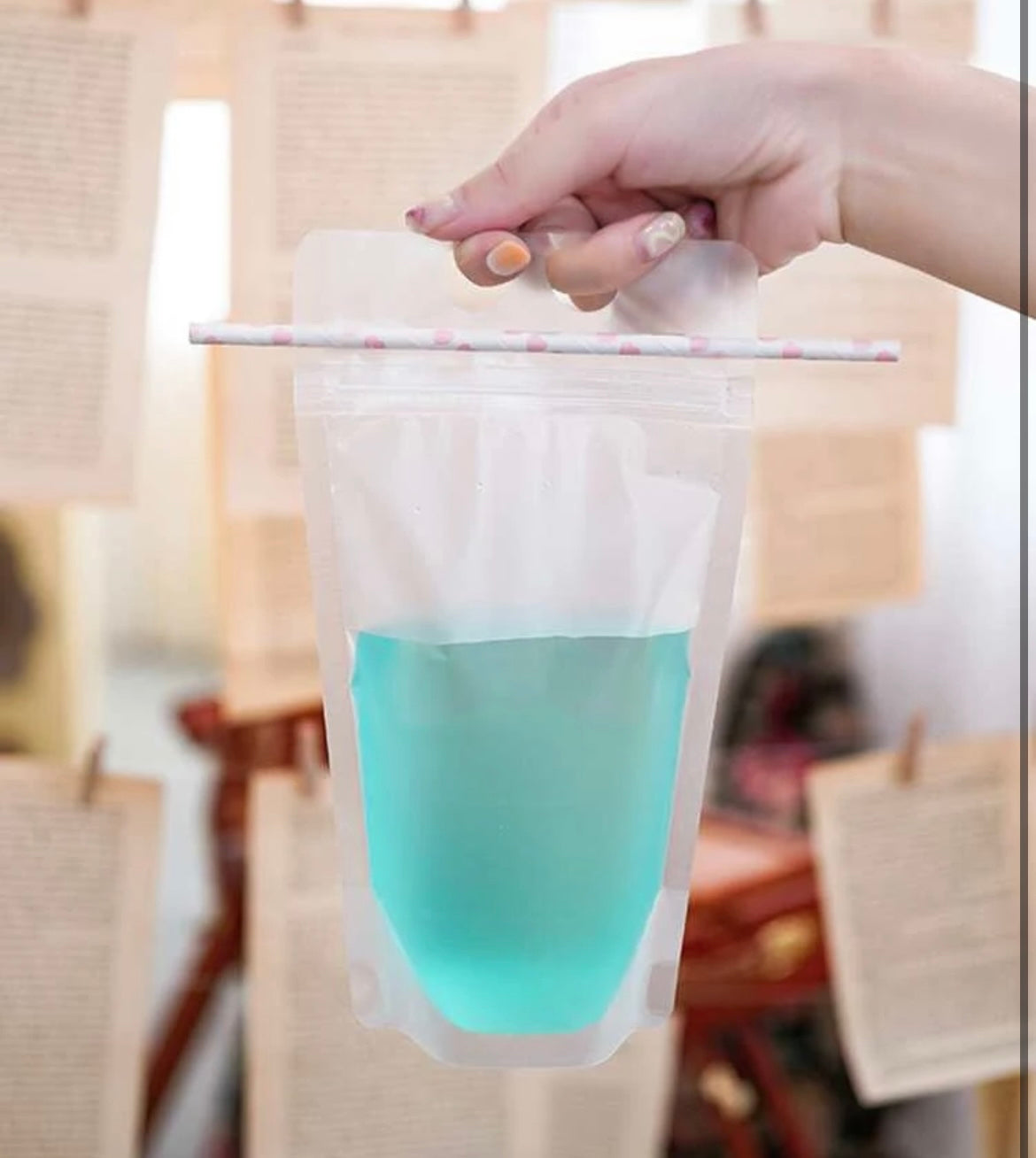10pk Spill Proof Liquid Travel Pouch With Straw included