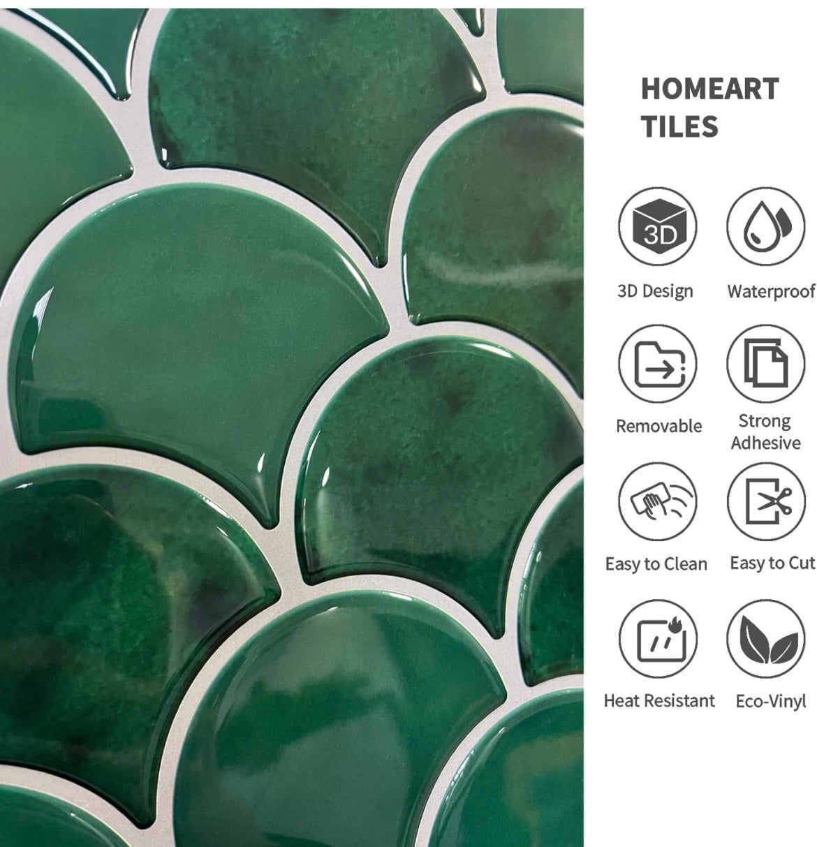 10-Sheet Emerald Green Fish Scale Tile Peel and Stick Backsplash