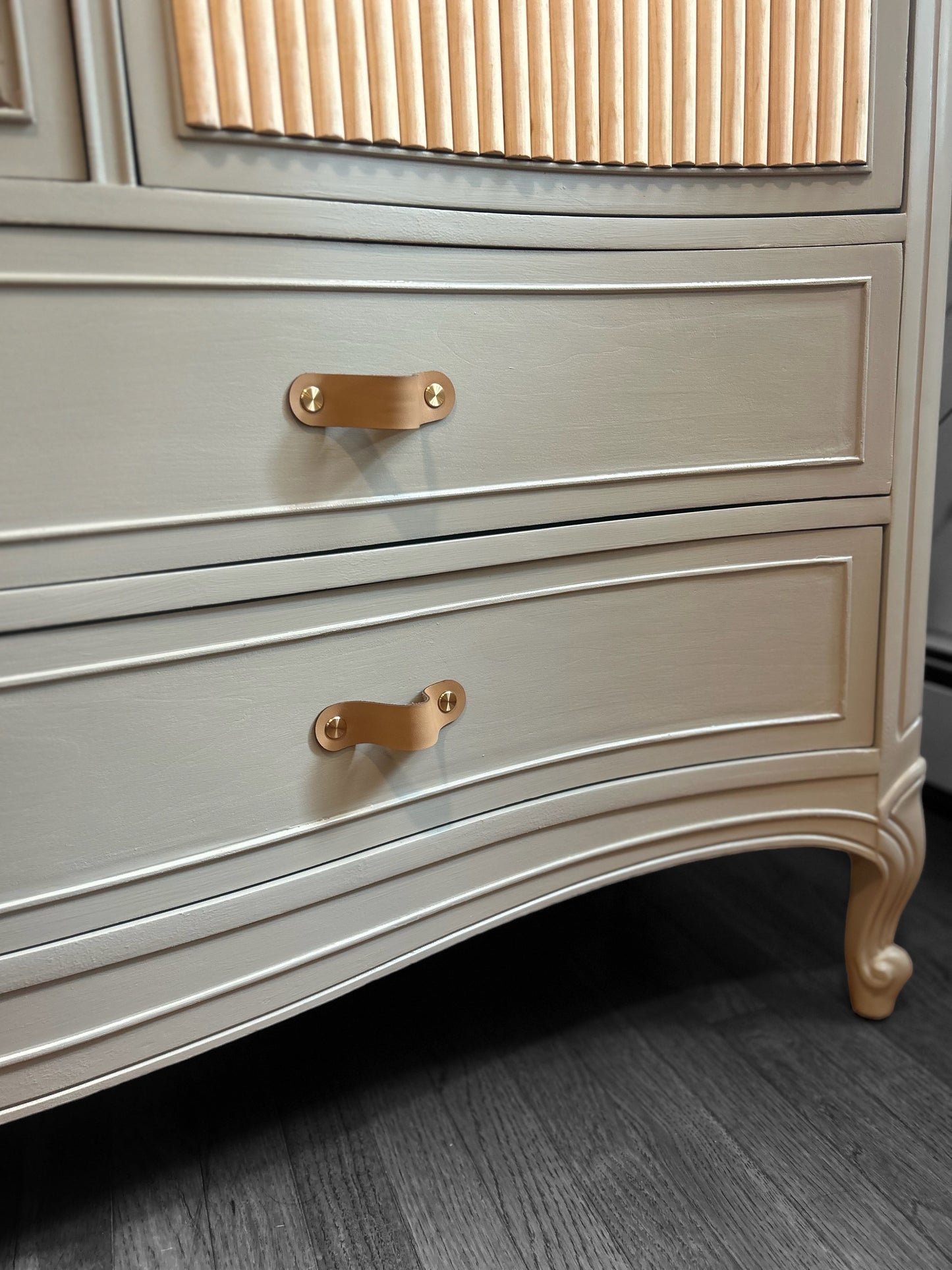 6pk Khaki Leather Pull 96mm 2 Hole Handle Pull Light Cabinet Handle, Modern Style Furniture