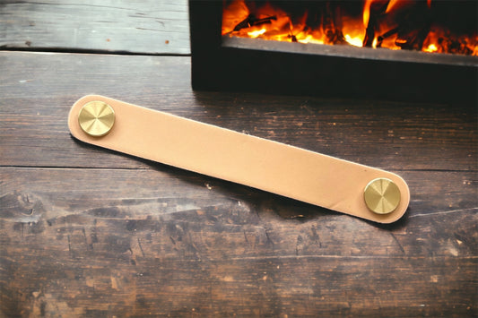 6pk Khaki Leather Pull 96mm 2 Hole Handle Pull Light Cabinet Handle, Modern Style Furniture