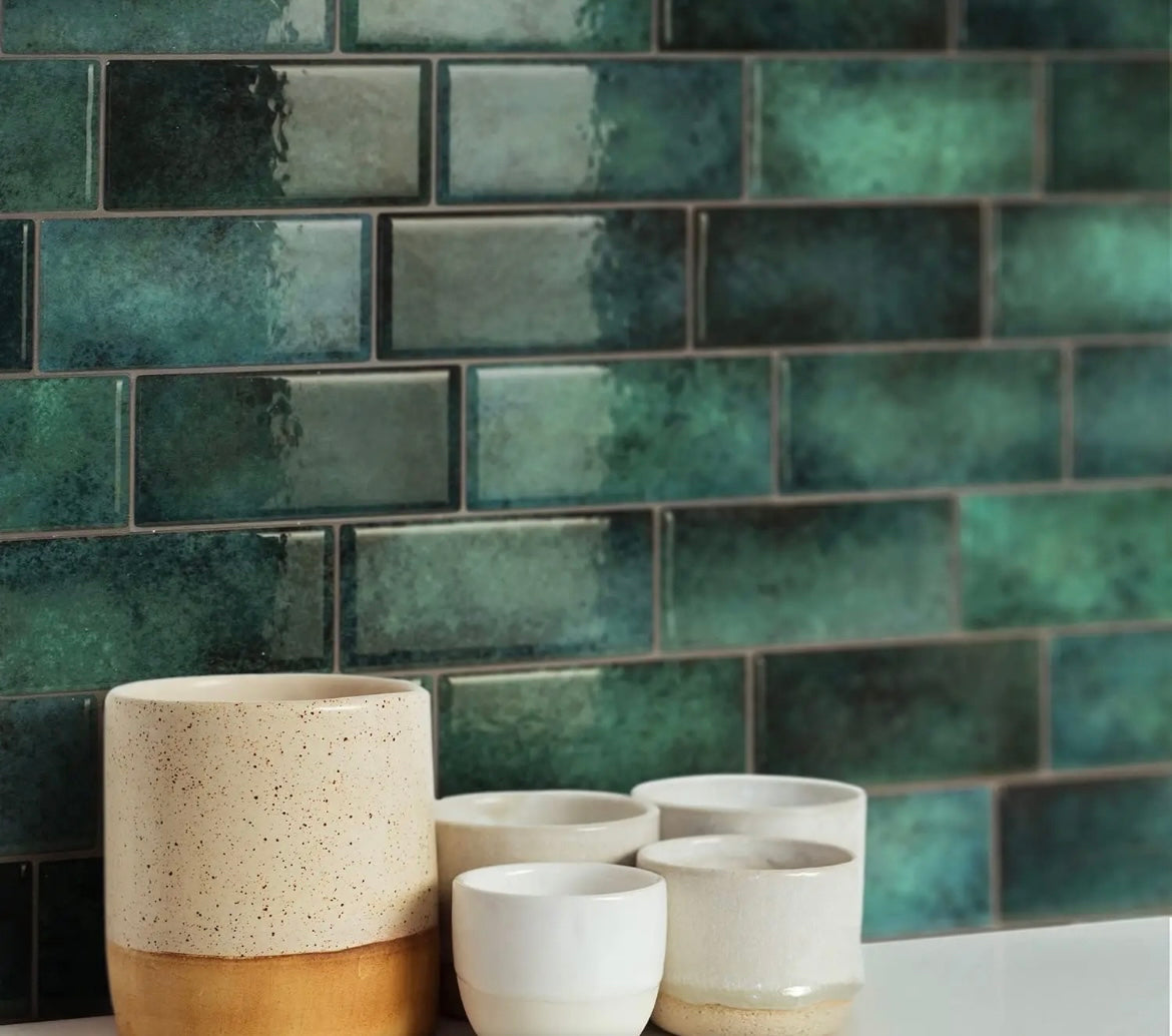 10-Sheet Emerald Green Subway Peel and Stick Backsplash Tile