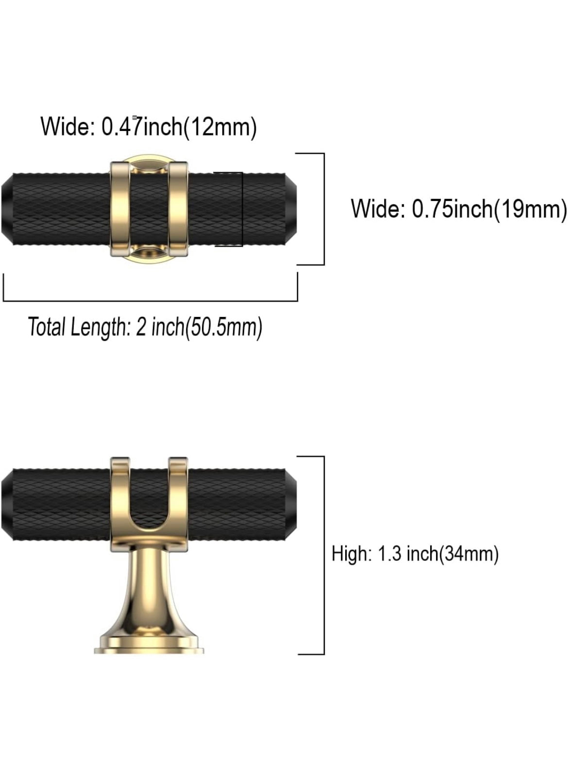 1pc Black and Gold Cabinet Furniture T knobs