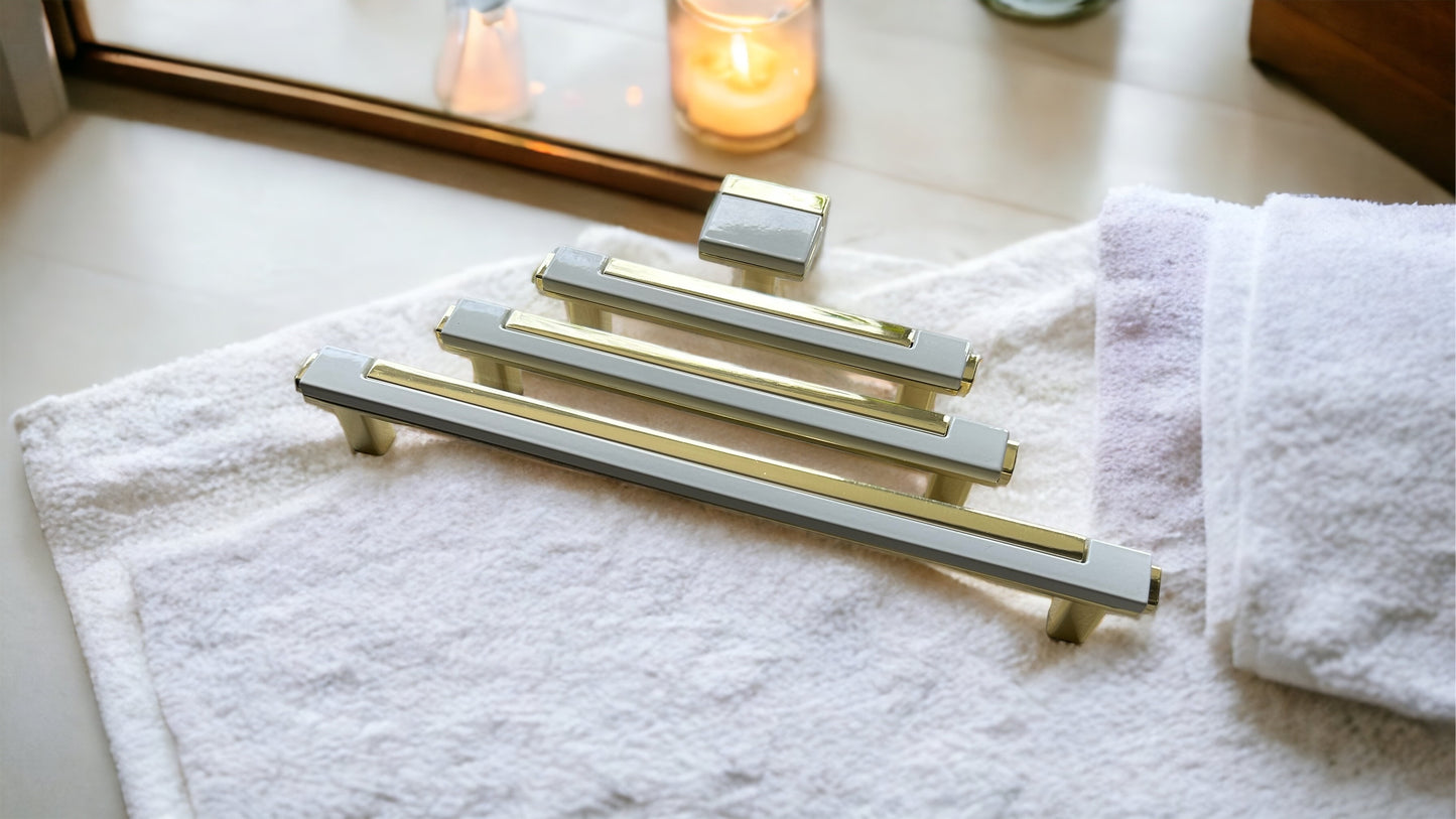 6pk White/Gold 3.65” (small) Light Luxury Cabinet Handle, Modern Style Furniture pull