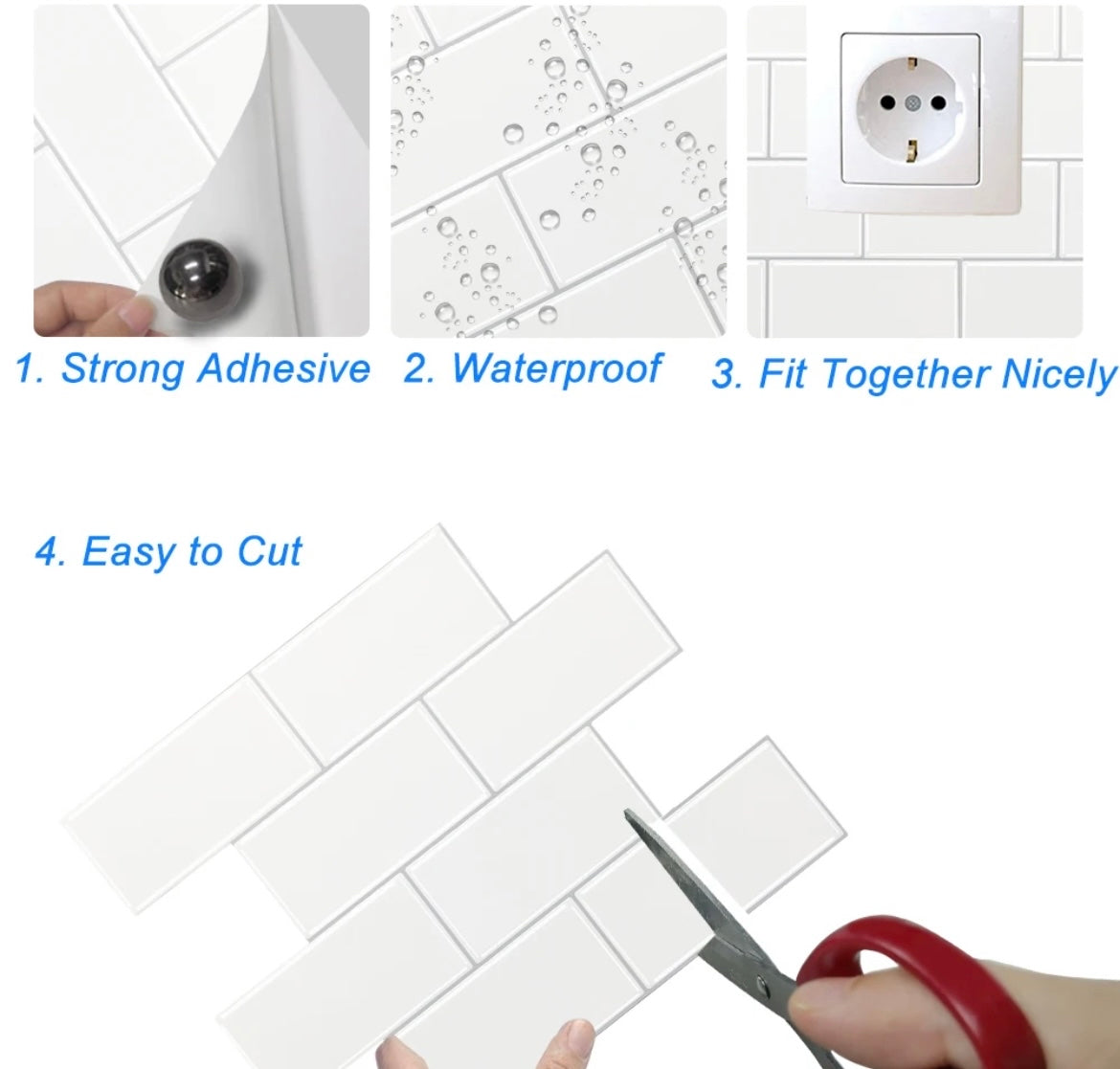 10-Sheet White Subway Tile Peel and Stick Backsplash waterproof