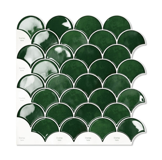 10-Sheet Emerald Green Fish Scale Tile Peel and Stick Backsplash