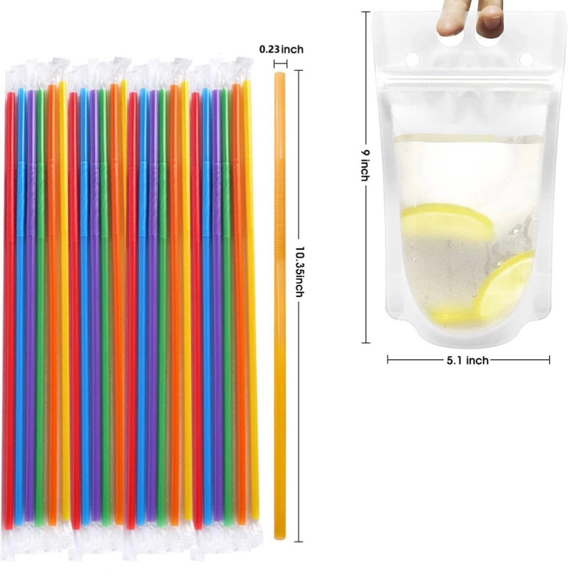 10pk Spill Proof Liquid Travel Pouch With Straw included