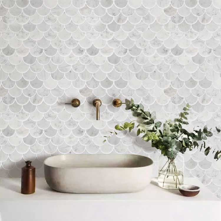 10-Sheet Marble Fish Scale Tile Peel and Stick Backsplash
