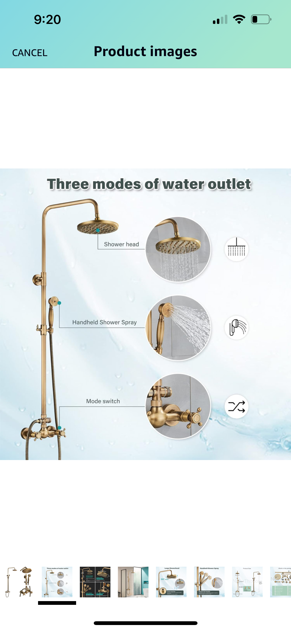 GreenVines Antique Brass Bathroom Shower Faucet System Set 8 Inch Rainfall Shower Head Handheld Spray 2 Knobs Mixing