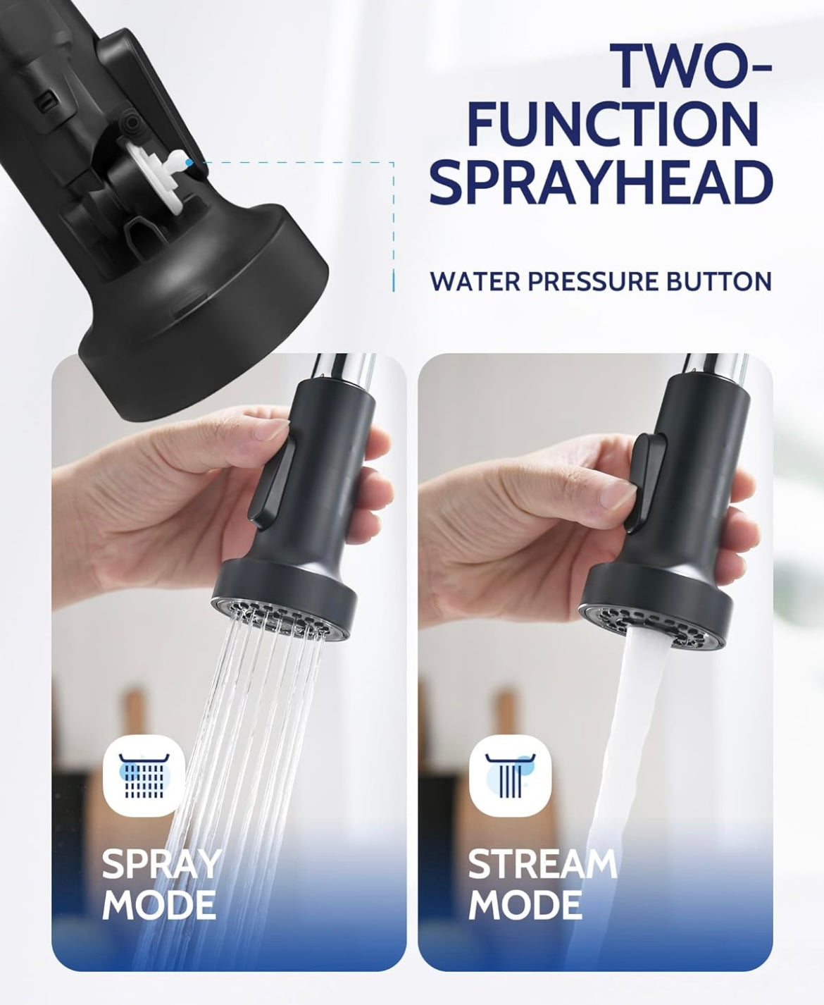 Kitchen Faucet with39 Down Sprayer, Black, Single Handle Pull Out Spring Sink Faucets 1 Or 3 Hole Dual Function for Farmhouse Camper Laundry Utility Rv Wet Bar