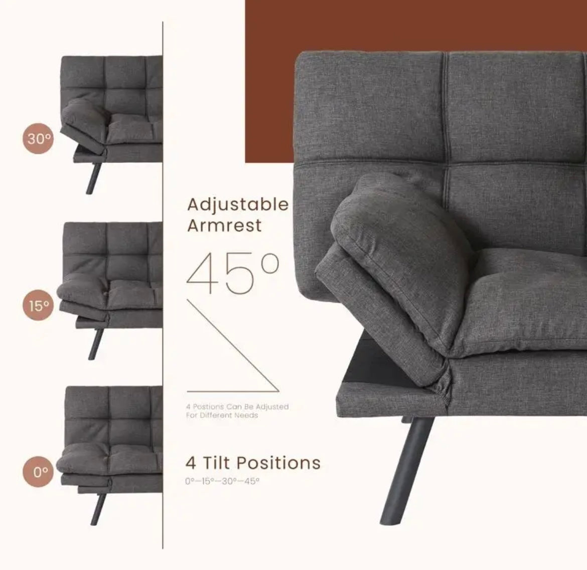 RV Convertible Futon Sofa Bed,Sleeper Faux Leather Futon Bed Couch,Memory Foam Futon Sofa,Loveseat Sofa Bed,Small Splitback Modern Sofa for Living Room,Office,Apartment, Gray