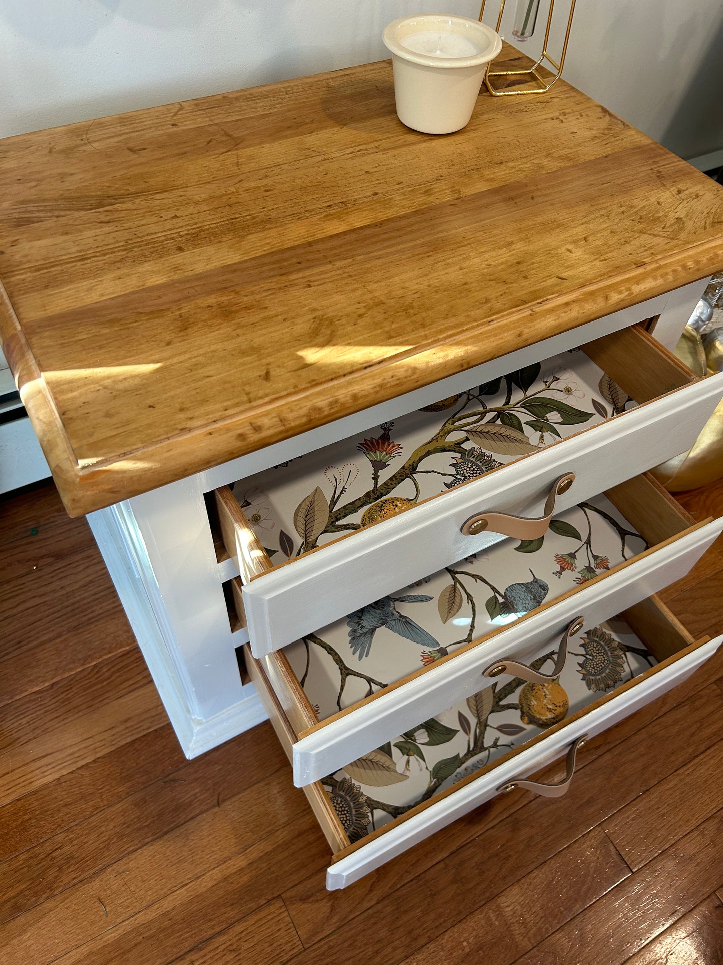 Aged Beige 3 Drawer Nightstand/ Side table