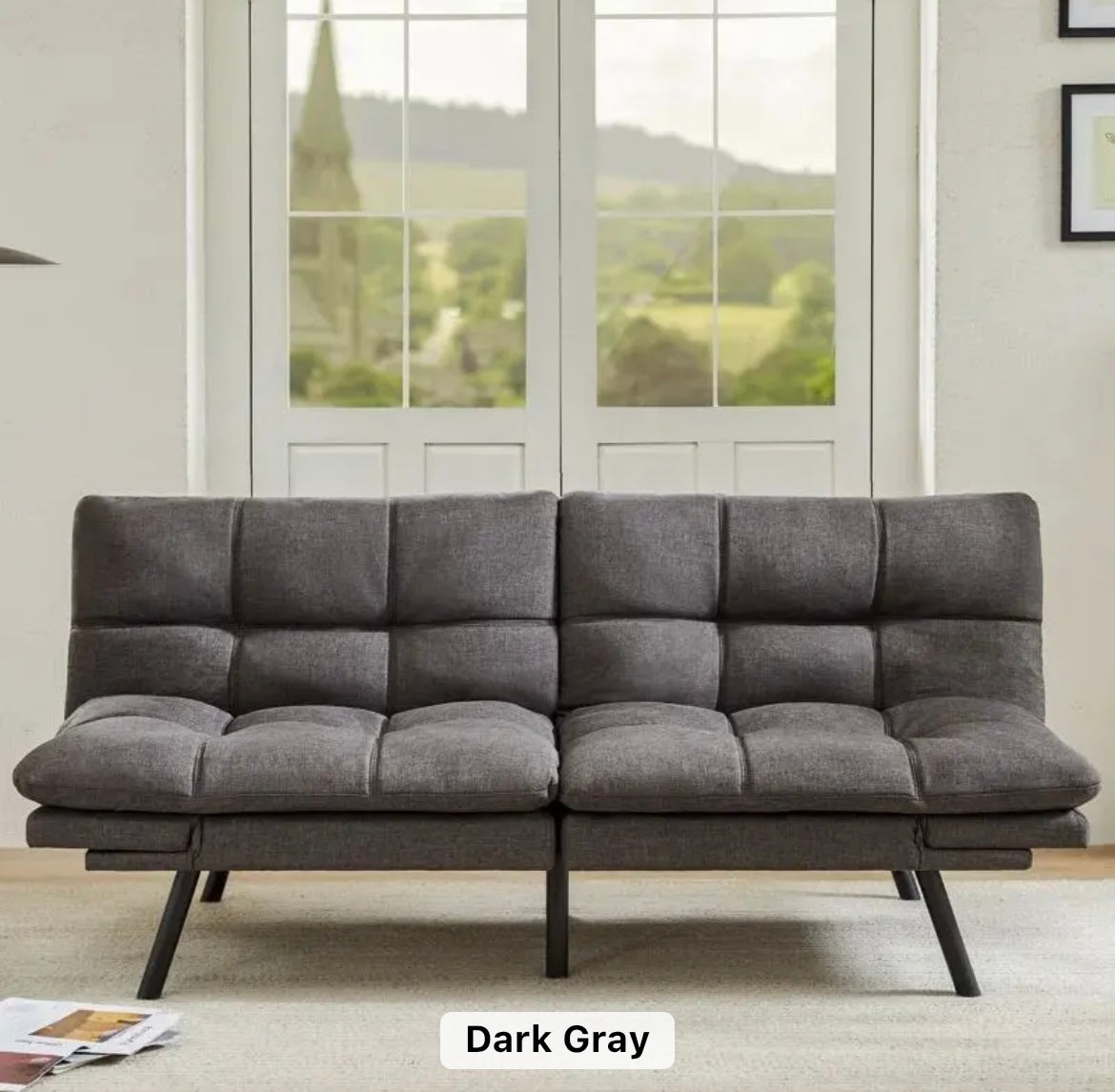RV Convertible Futon Sofa Bed,Sleeper Faux Leather Futon Bed Couch,Memory Foam Futon Sofa,Loveseat Sofa Bed,Small Splitback Modern Sofa for Living Room,Office,Apartment, Gray