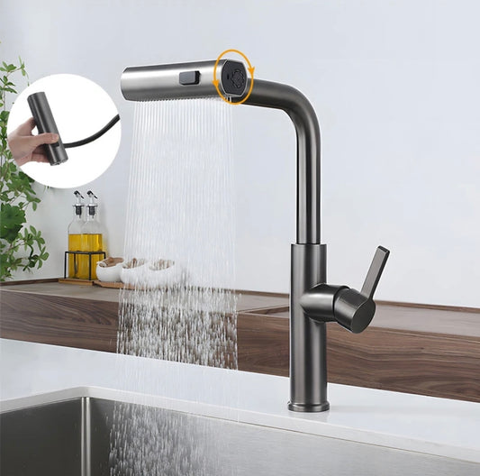 Waterfall Touch Single Hole Kitchen Faucet with Pull Down Sprayer, Brushed Handle Stainless Steel Kitchen Sink Faucets, Commercial Modern Faucets for Pull-Down Sprayer Kitchen Sinks