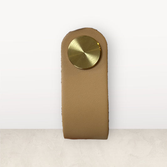 6pk Khaki Leather Pull 6.5” 1 Hole Pull Light Cabinet Handle, Modern Style Furniture