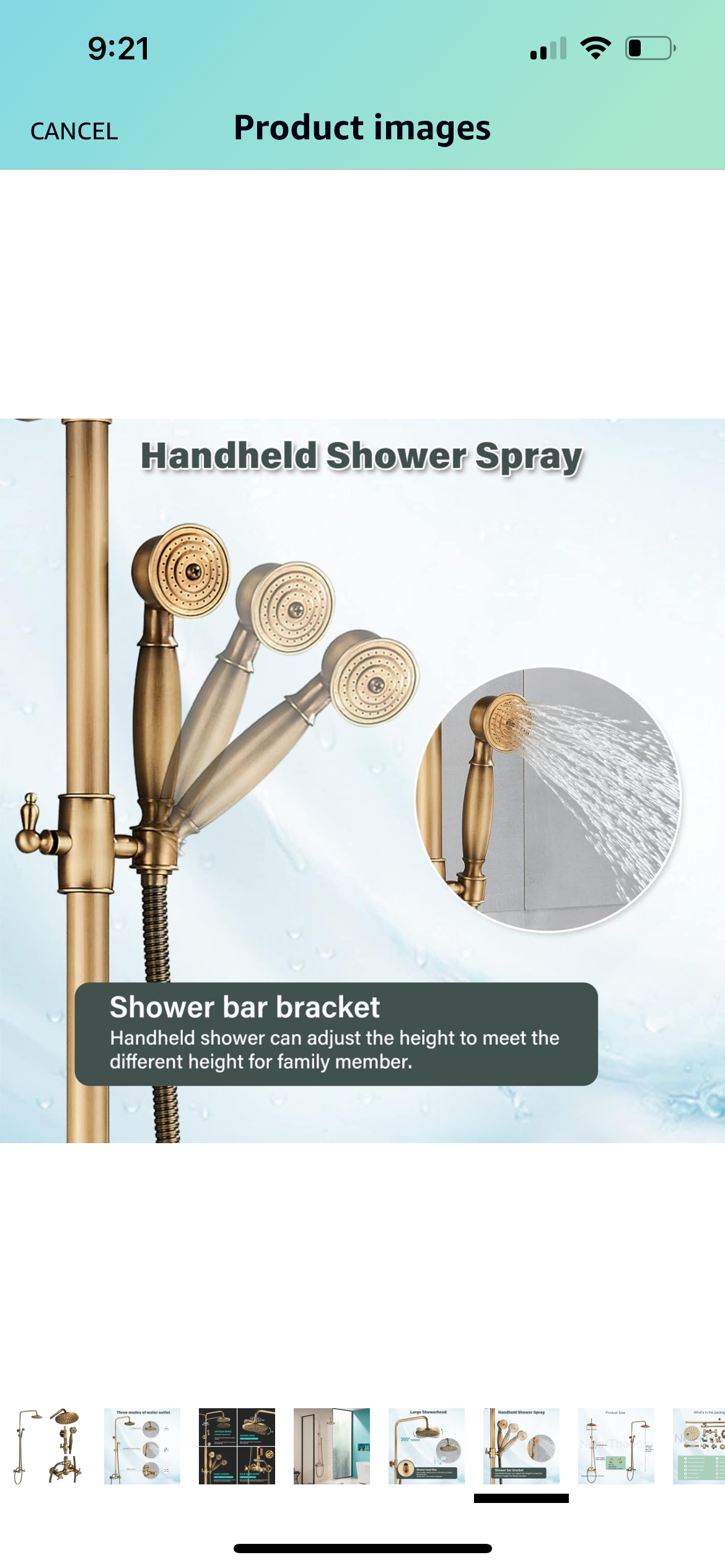 GreenVines Antique Brass Bathroom Shower Faucet System Set 8 Inch Rainfall Shower Head Handheld Spray 2 Knobs Mixing