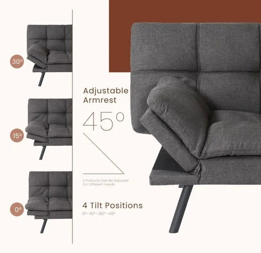 RV Convertible Futon Sofa Bed,Sleeper Faux Leather Futon Bed Couch,Memory Foam Futon Sofa,Loveseat Sofa Bed,Small Splitback Modern Sofa for Living Room,Office,Apartment, Gray