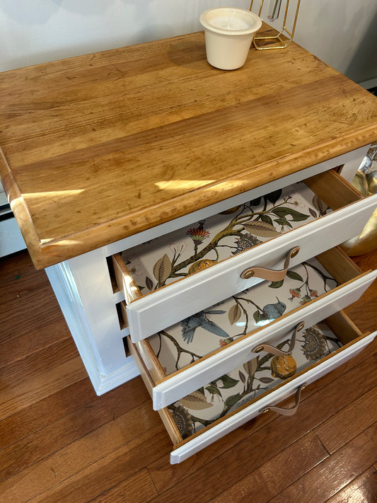 Aged Beige 3 Drawer Nightstand/ Side table